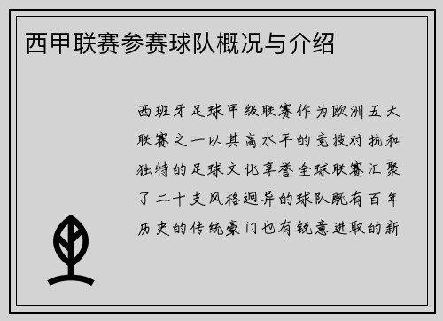 西甲联赛参赛球队概况与介绍