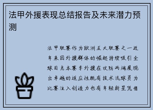 法甲外援表现总结报告及未来潜力预测